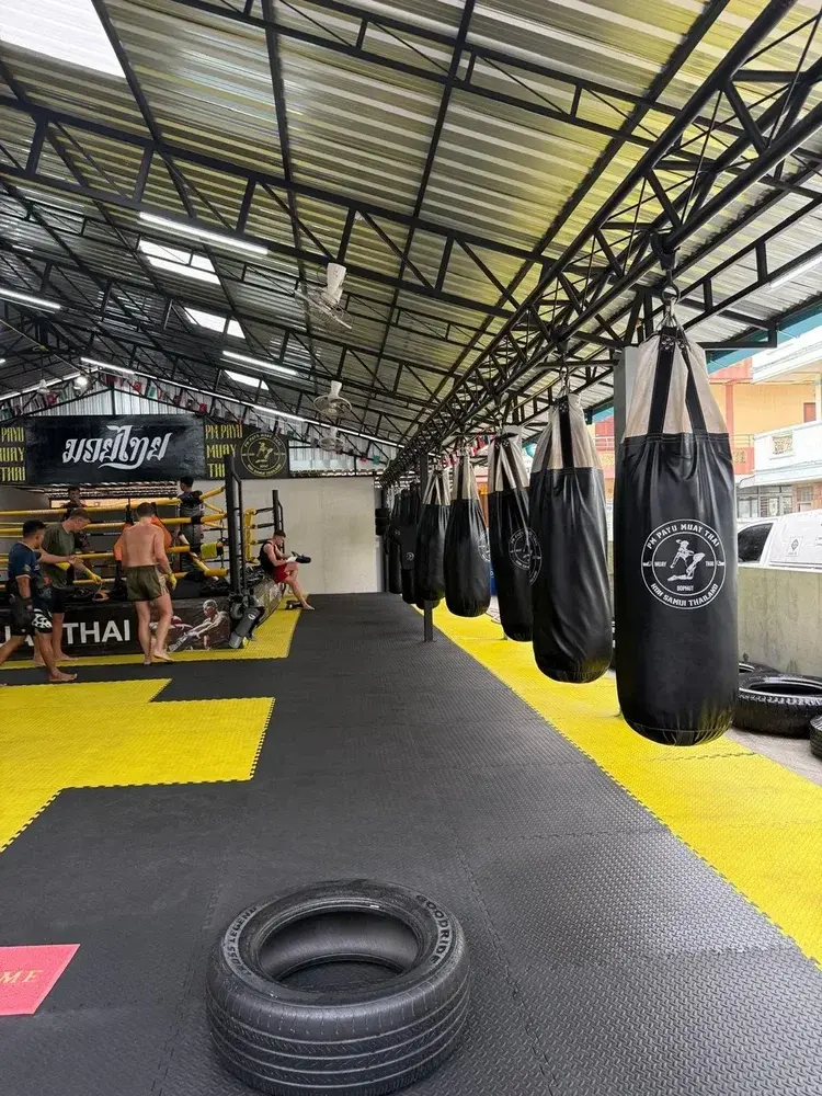 Muay Thai bag area at PM Payu Muay Thai in Bo Phut, Koh Samui, Thailand